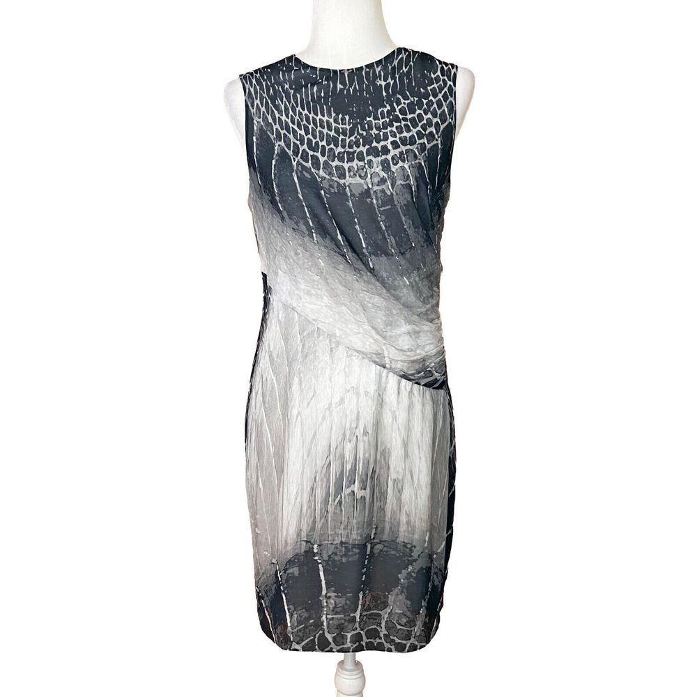 W by Worth Sleeveless Sheath Dress Size 4 Black Gray Chiffon Ruched Knee Length